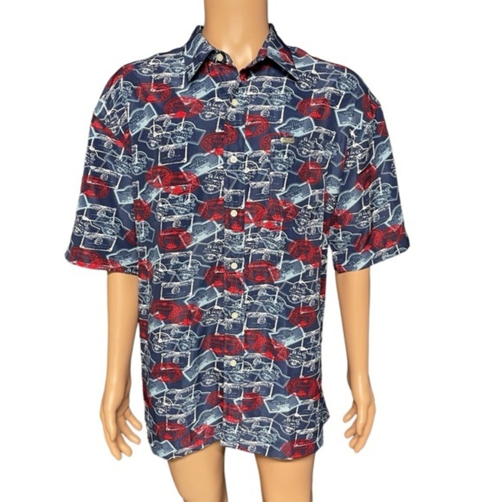 Phat Farm Men’s Blue XL Short Sleeve Shirt All Over Logo Print in EUC